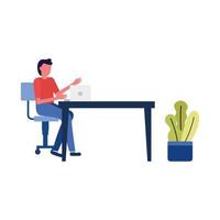 young man using laptop in workplace vector