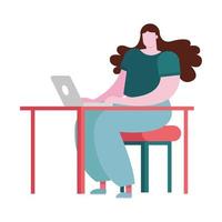 young woman working on laptop vector