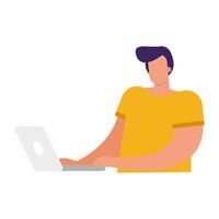 young man using laptop vector