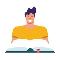 Hombre leyendo libro de texto icono aislado vector