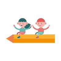 little students riding a big pencil vector