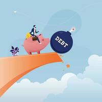 Piggy Bank Pushing The Debt from the top of the hill-Financial freedom concept vector