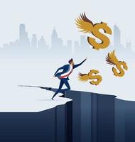 Businessman chasing dollars in business concept vector