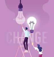 Businessman changes light bulb, changed the idea vector