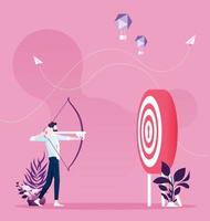 Successful businessman aiming target with bow and key arrow vector