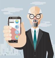 Old Business man with smartphone vector