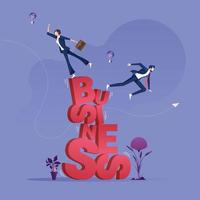 Business team balances on the word business-Business risk concept vector