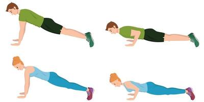 Man and woman doing push-UPS. vector