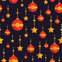 Holiday seamless pattern with golden stars and red globes. vector