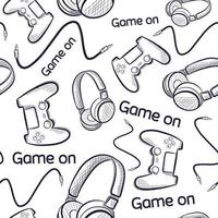 Geek seamless pattern with gamepads and headphones. vector