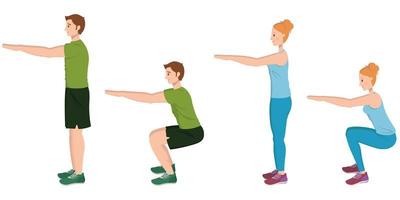 Man and woman doing squats. vector