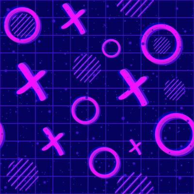 Psychedelic neon x and o seamless pattern for gaming.