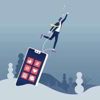 Social media addiction concept-Businessman drowning chained with smartphone vector