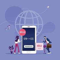 Online translator in mobile phone-Global wireless technology concept vector