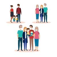 set scenes of families using face mask vector