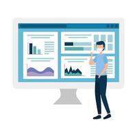 man using face mask with infographic report vector