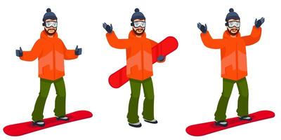 Snowboarder in different poses. vector