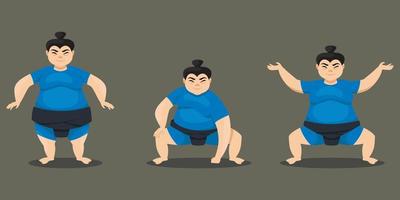 Sumo wrestler in different poses. vector