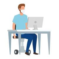 young man using face mask in workplace vector