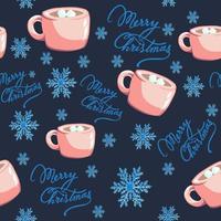 Repetitive background with mugs and snowflakes. vector