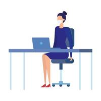 business woman using face mask in the workplace vector