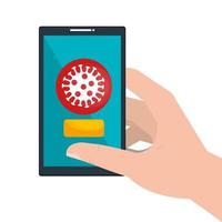 hand using searching covid 19 online in smartphone vector