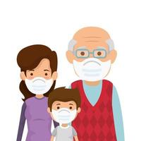 members family using face mask isolated icon vector