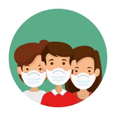 group people using face mask in frame circular