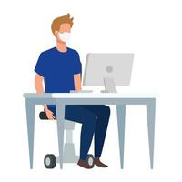 young man using face mask in workplace vector