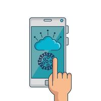 hand using searching covid 19 online in smartphone vector