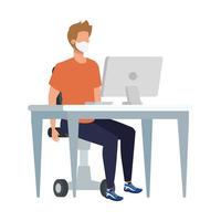 young man using face mask in workplace vector