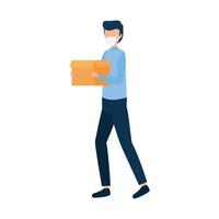 man using face mask with box isolated icon vector