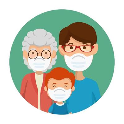 cute family members using face mask in frame circular