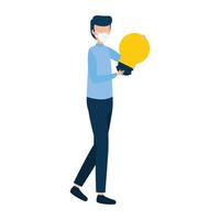 man using face mask with light bulb isolated icon vector