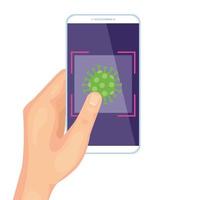 hand using searching covid 19 online in smartphone vector