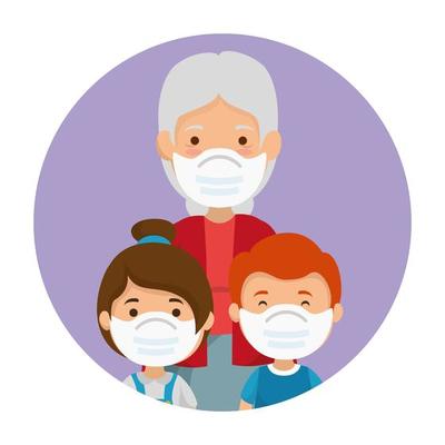 cute family members using face mask in frame circular