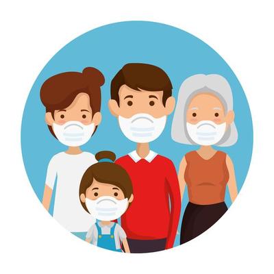 cute family members using face mask in frame circular