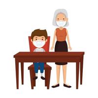 abuela con niño en mesa de madera vector