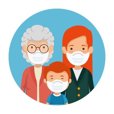 cute family members using face mask in frame circular