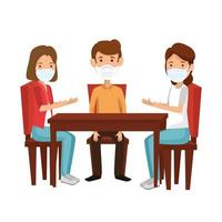 group people using face mask in wooden table vector