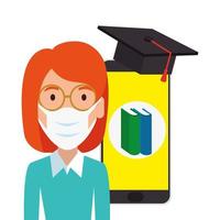 educación en línea, graduado, mujer, aislado, icono vector