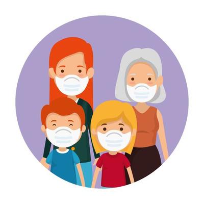 cute family members using face mask in frame circular