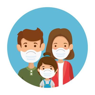 parents with daughter using face mask in frame circular