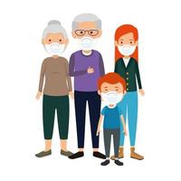 family members using face mask vector