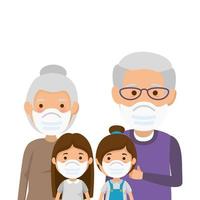 grandparents with granddaughters using face mask vector