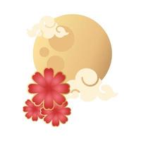 mid autumn festival moon and clouds with flowers vector