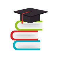 sombrero de graduación en pila libros icono aislado vector