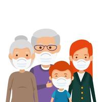 family members using face mask isolated icons vector