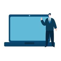 businessman using face mask with laptop isolated icon vector