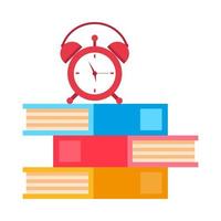 pile of textbooks with alarm clock vector